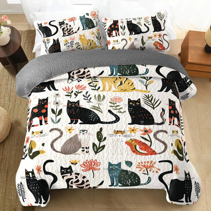 Spheregoods All Season Quilt 3-Piece Set Botanical Cat Bliss