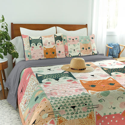 Spheregoods Quilt 3-Piece Set Cat fabric pattern quilt