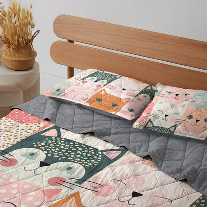 Spheregoods Quilt 3-Piece Set Cat fabric pattern quilt