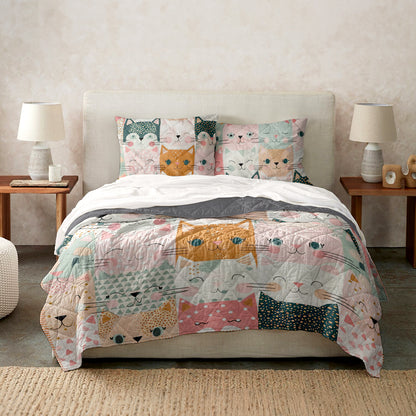 Spheregoods Quilt 3-Piece Set Cat fabric pattern quilt