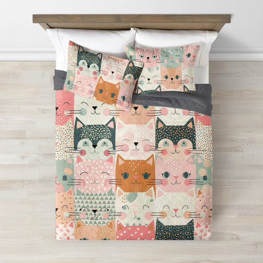 Spheregoods Quilt 3-Piece Set Cat fabric pattern quilt
