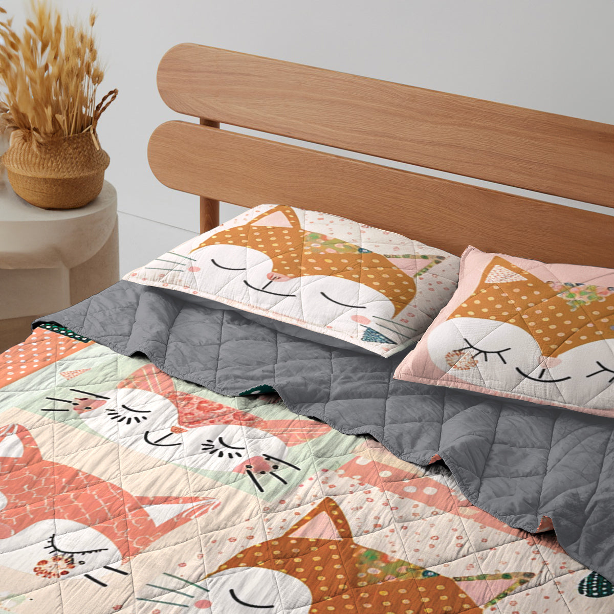 Spheregoods Quilt 3-Piece Set Cute Cat Cotton Fabric Pattern