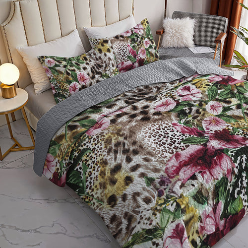 Spheregoods All Season Quilt 3-Piece Set Fancy Leopard