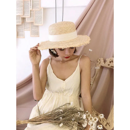 SphereGoods Raffia Bow Sun Visor