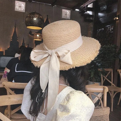 SphereGoods Raffia Bow Sun Visor