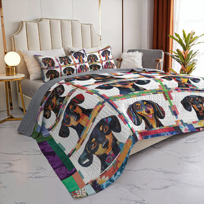 Spheregoods All Season Quilt 3-Piece Set Happy Dachshund