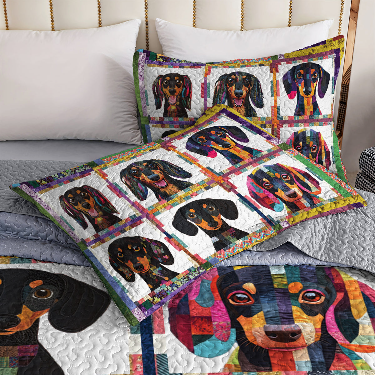 Spheregoods All Season Quilt 3-Piece Set Happy Dachshund