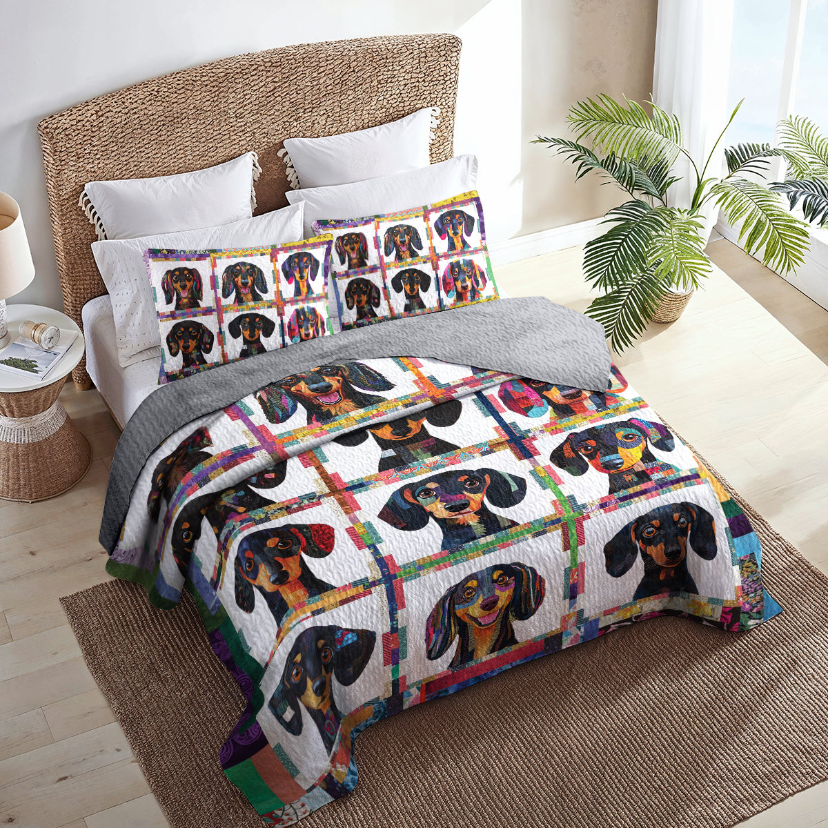 Spheregoods All Season Quilt 3-Piece Set Happy Dachshund