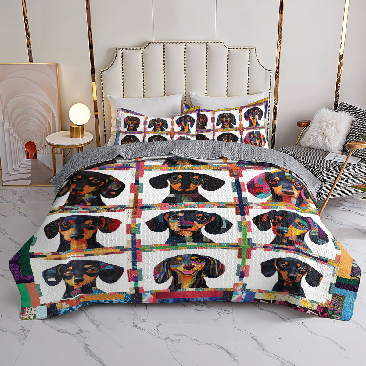 Spheregoods All Season Quilt 3-Piece Set Happy Dachshund