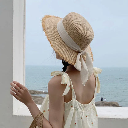 SphereGoods Raffia Bow Sun Visor