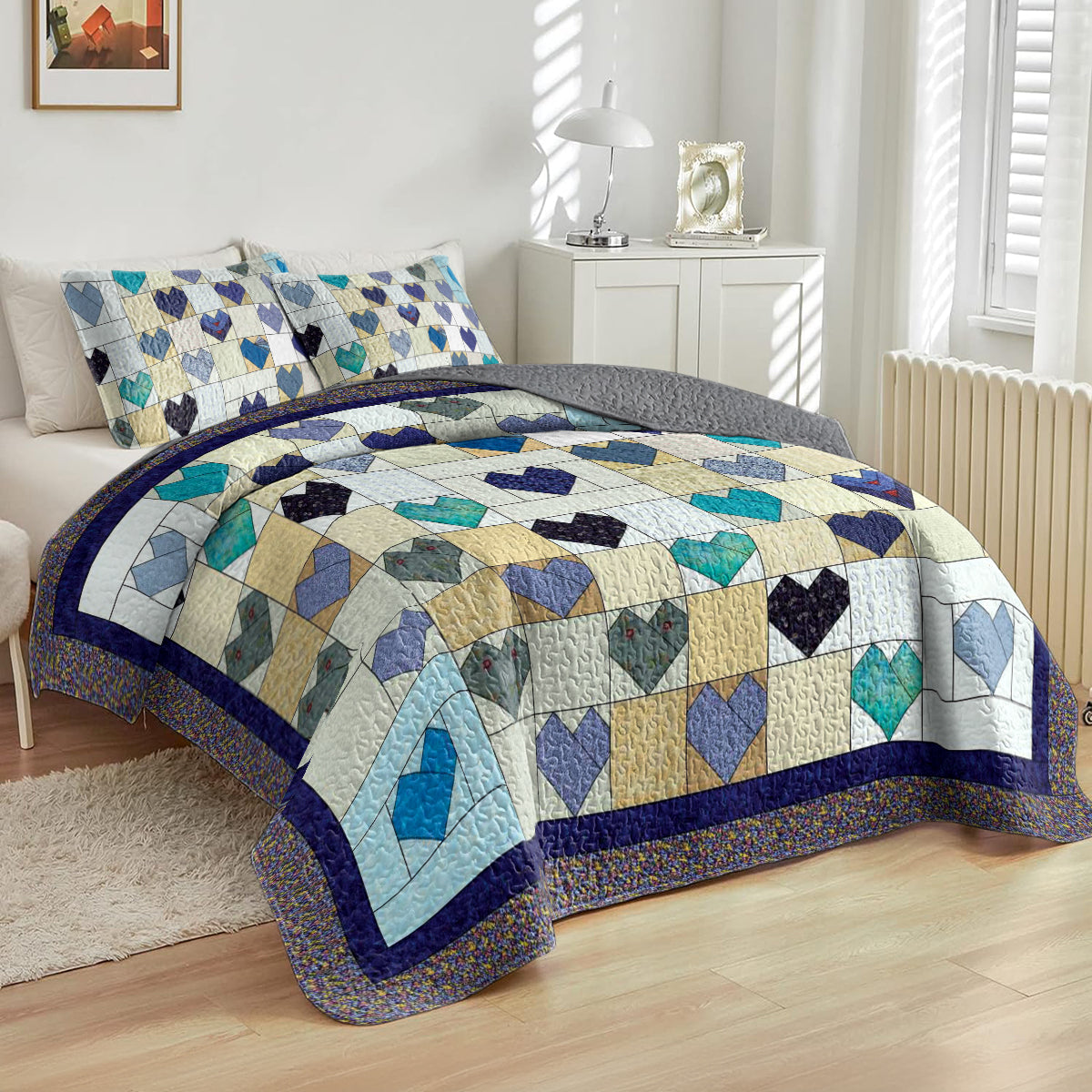 Spheregoods All Season Quilt 3-Piece Set Heart Quilting Blocks