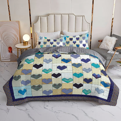 Spheregoods All Season Quilt 3-Piece Set Heart Quilting Blocks