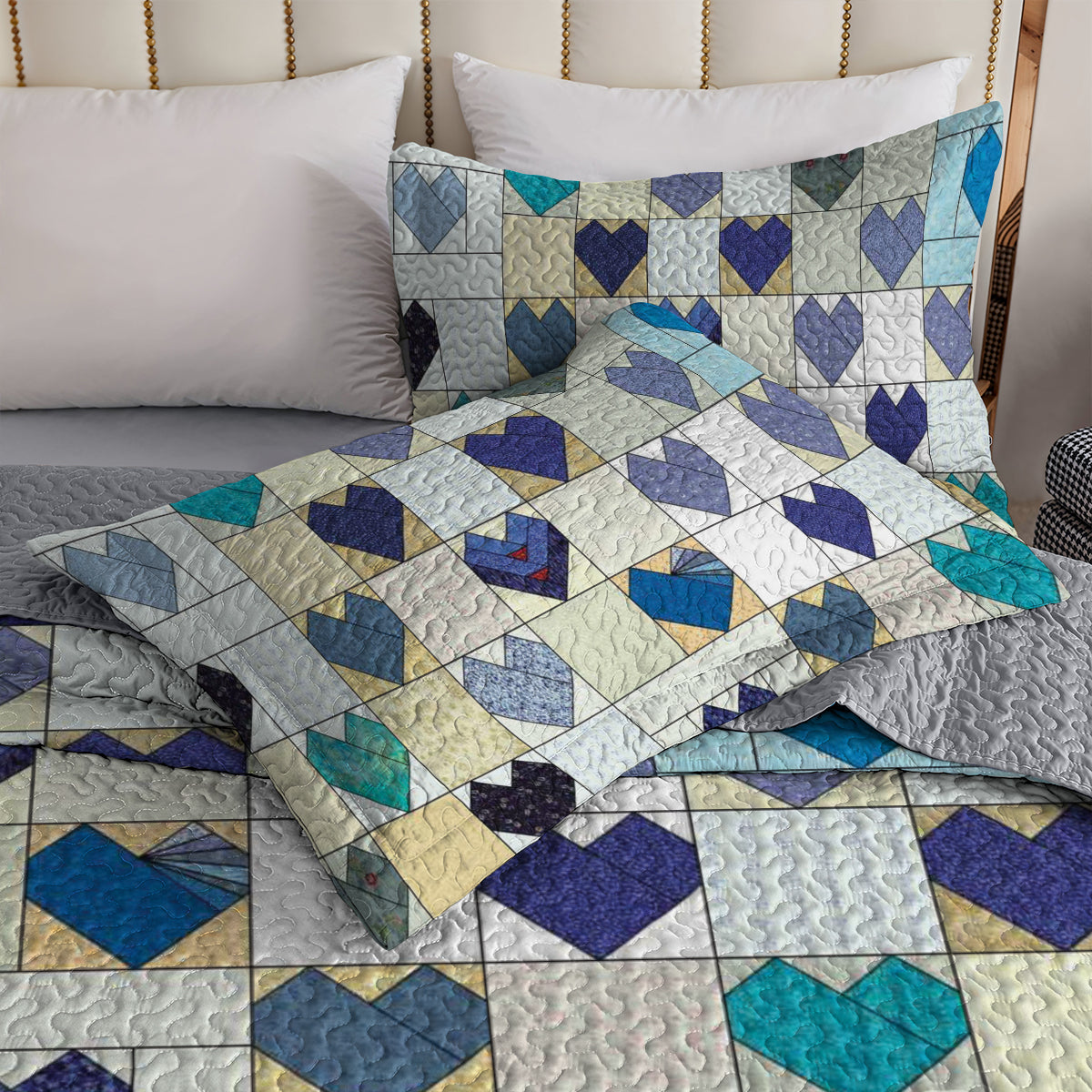 Spheregoods All Season Quilt 3-Piece Set Heart Quilting Blocks