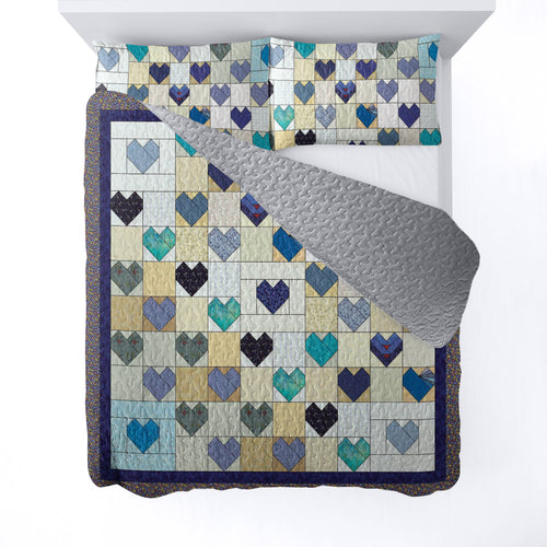 Spheregoods All Season Quilt 3-Piece Set Heart Quilting Blocks