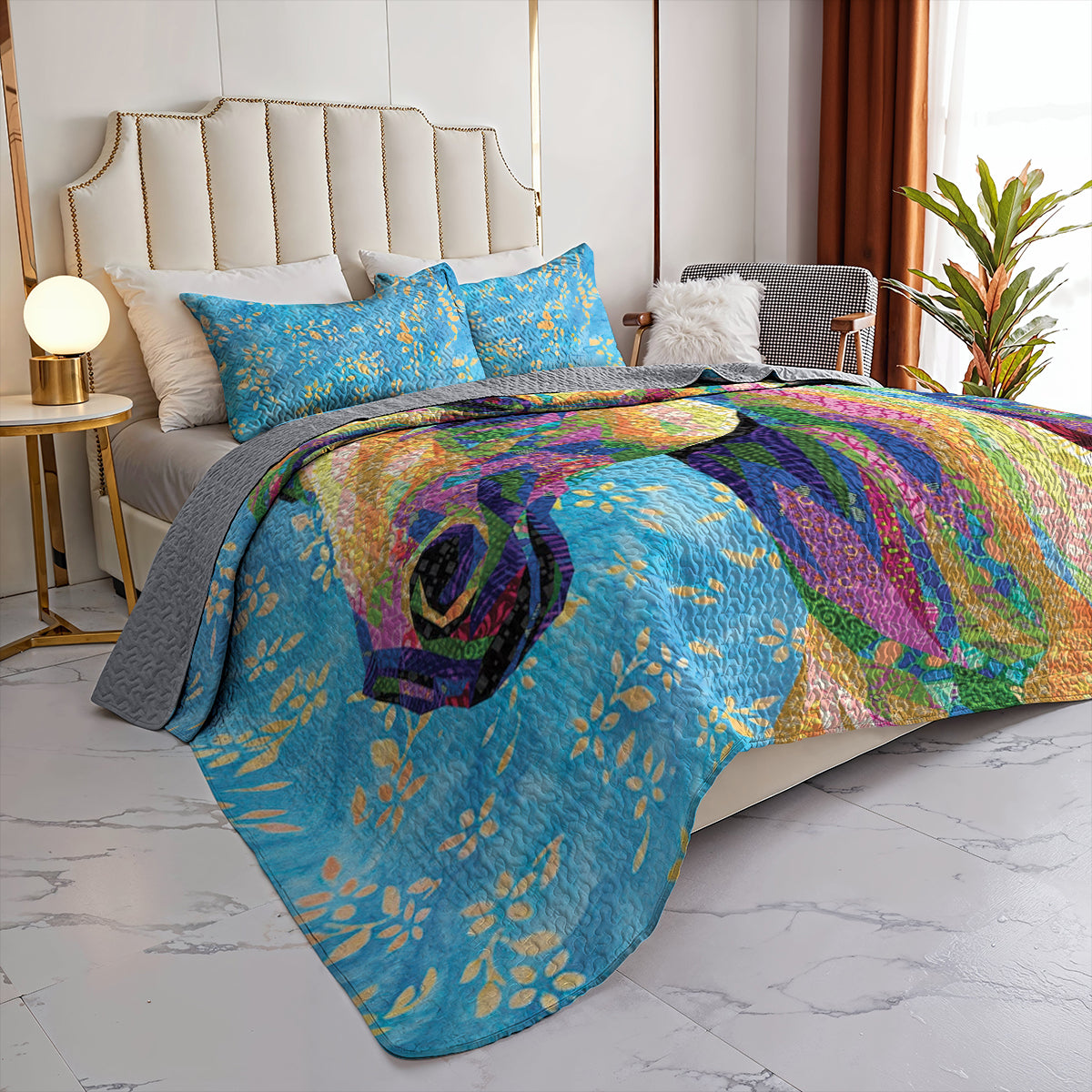Spheregoods Quilt 3-Piece Lady horse flowers