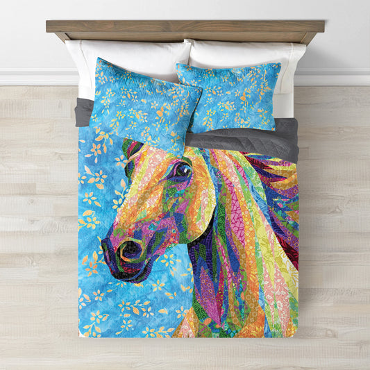 Spheregoods Quilt 3-Piece Lady horse flowers