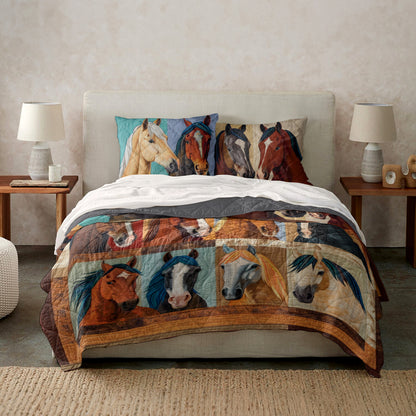 Spheregoods Quilt 3-Piece Set Lady Horses