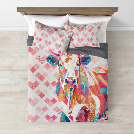 Spheregoods Quilt 3-Piece Set Lovely Cow Cotton Fabric Pattern
