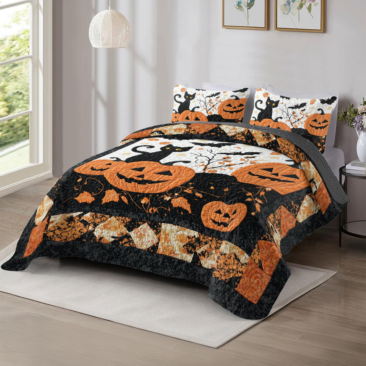 Spheregoods All Season Quilt 3-Piece Set Midnight Whiskers