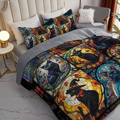 Spheregoods All Season Quilt 3-Piece Set Mysterious Black Cat