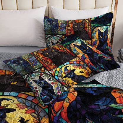 Spheregoods All Season Quilt 3-Piece Set Mysterious Black Cat