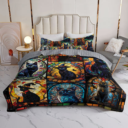 Spheregoods All Season Quilt 3-Piece Set Mysterious Black Cat