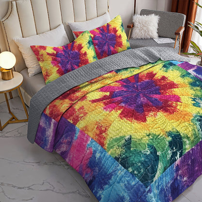 Spheregoods All Season Quilt 3-Piece Set Rainbow fabric pattern