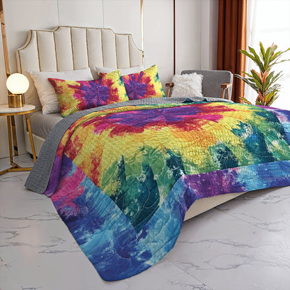 Spheregoods All Season Quilt 3-Piece Set Rainbow fabric pattern