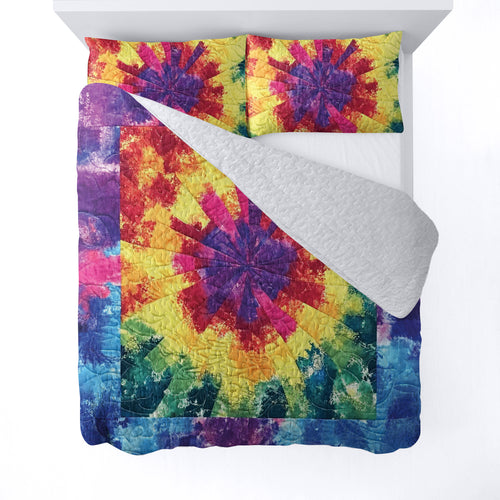 Spheregoods All Season Quilt 3-Piece Set Rainbow fabric pattern