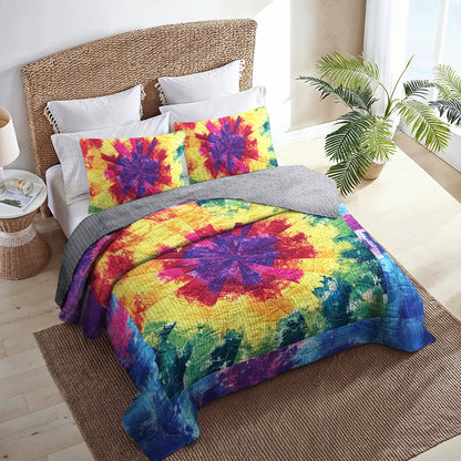 Spheregoods All Season Quilt 3-Piece Set Rainbow fabric pattern