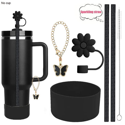 6PCS Stanley Tumbler Accessories – Bow Straw Covers, Sparkling Straw, Boot & Charms