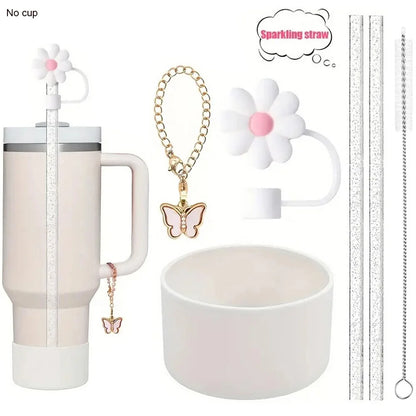 6PCS Stanley Tumbler Accessories – Bow Straw Covers, Sparkling Straw, Boot & Charms