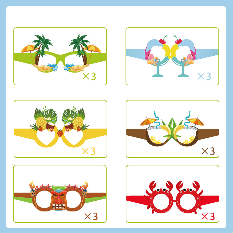 12PCS Hawaiian Party Paper Glasses – Fun Tropical Photo Props