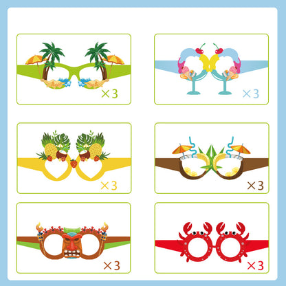 12PCS Hawaiian Party Paper Glasses – Fun Tropical Photo Props