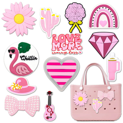 1/12PCS Pink Charms – Cactus, Flower, Flamingo & Bow for Beach Bags