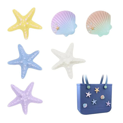 6PCS DIY Beach Bag Charms – Starfish & Shell Waterproof Decorations
