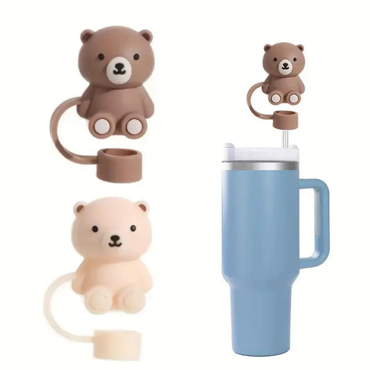 1PC Bear Straw Tip Cover – 10mm Dust-Proof Silicone Topper for 30/40oz Tumblers