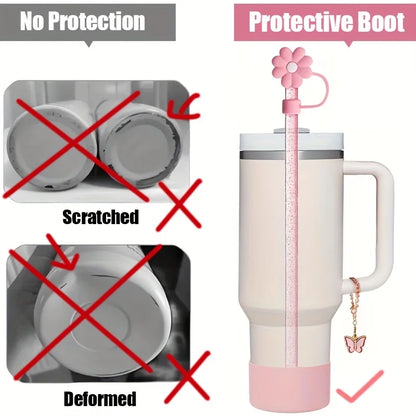 6PCS Stanley Tumbler Accessories – Bow Straw Covers, Sparkling Straw, Boot & Charms