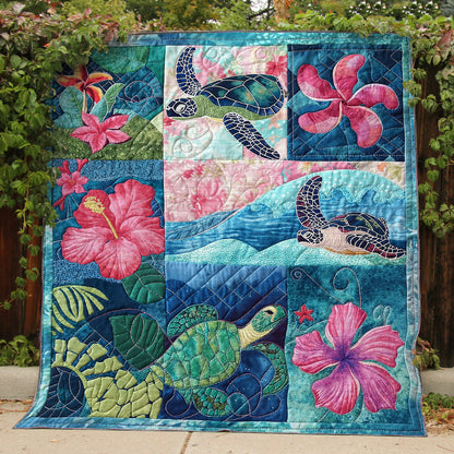 Spheregoods Quilt 3-Piece Set Sea Turtle Tropical Flower