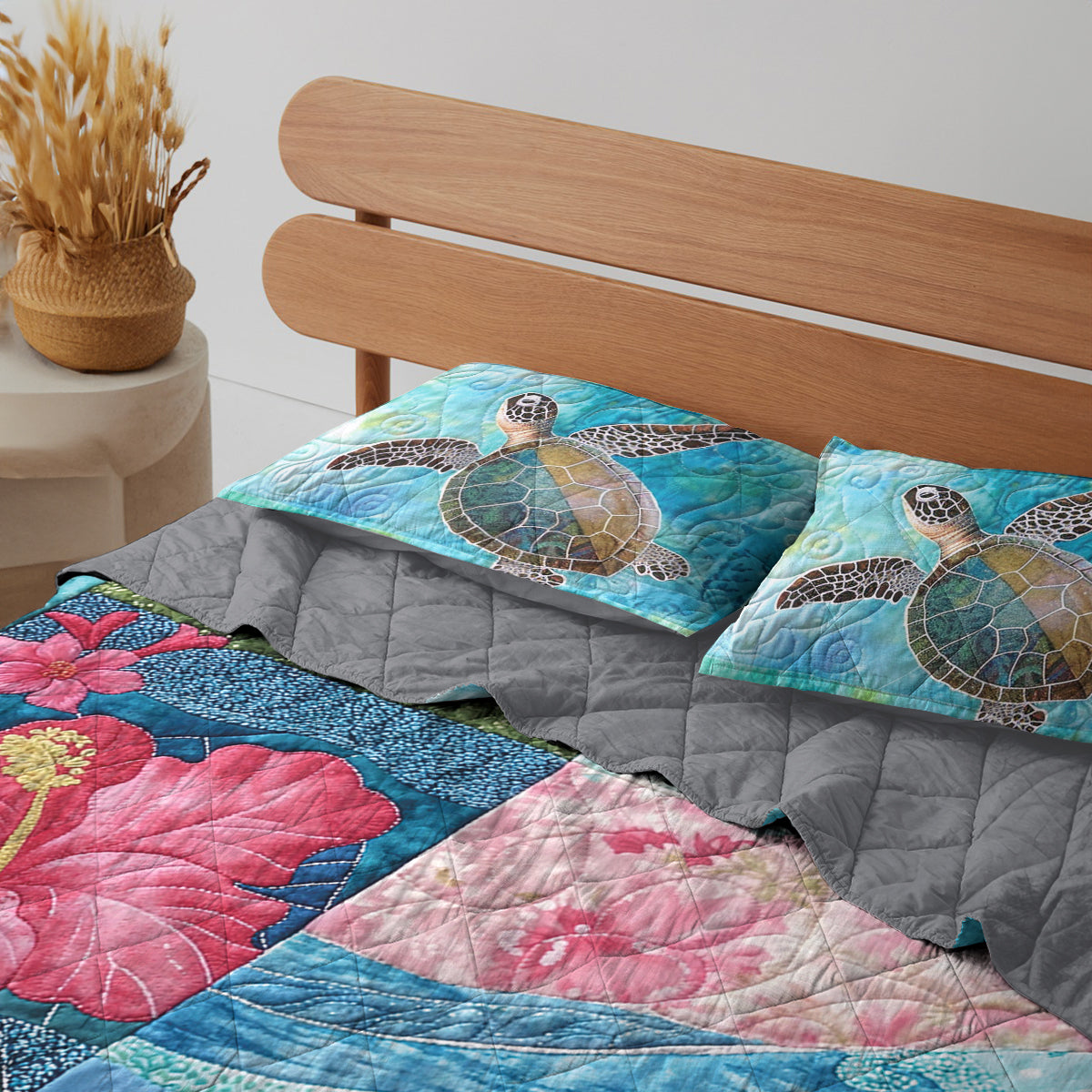 Spheregoods Quilt 3-Piece Set Sea Turtle Tropical Flower