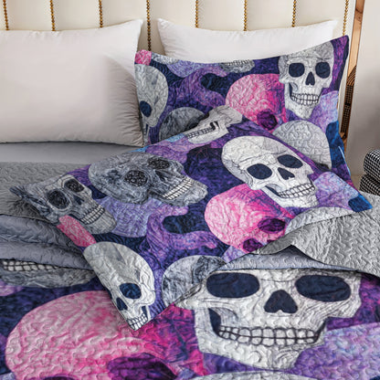 Spheregoods All Season Quilt 3-Piece Set Purple Skull