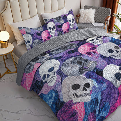 Spheregoods All Season Quilt 3-Piece Set Purple Skull