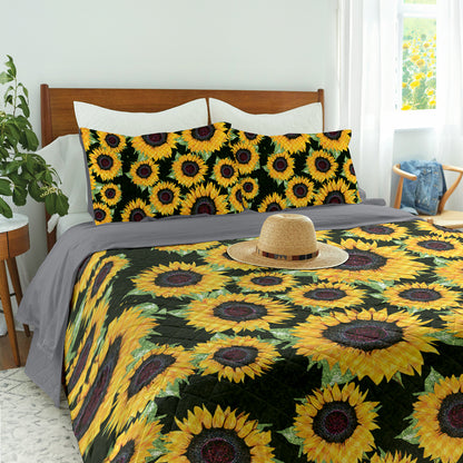 Spheregoods Quilt 3-Piece Set Sunflower Checkered pattern fabric