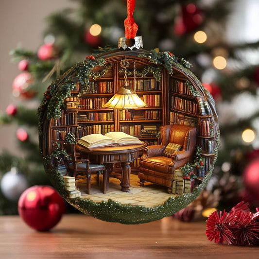 Spheregoods 2D Acrylic Ornament Festive Library Globe