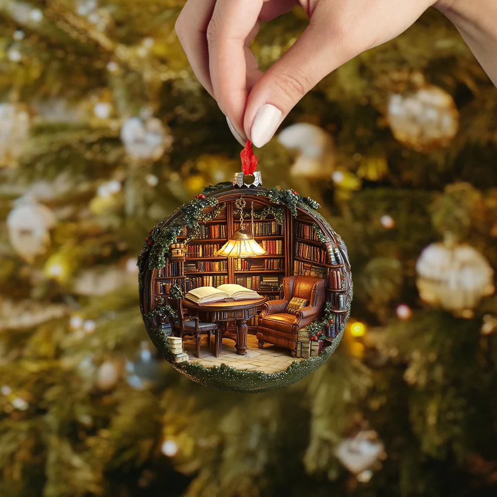 Spheregoods 2D Acrylic Ornament Festive Library Globe