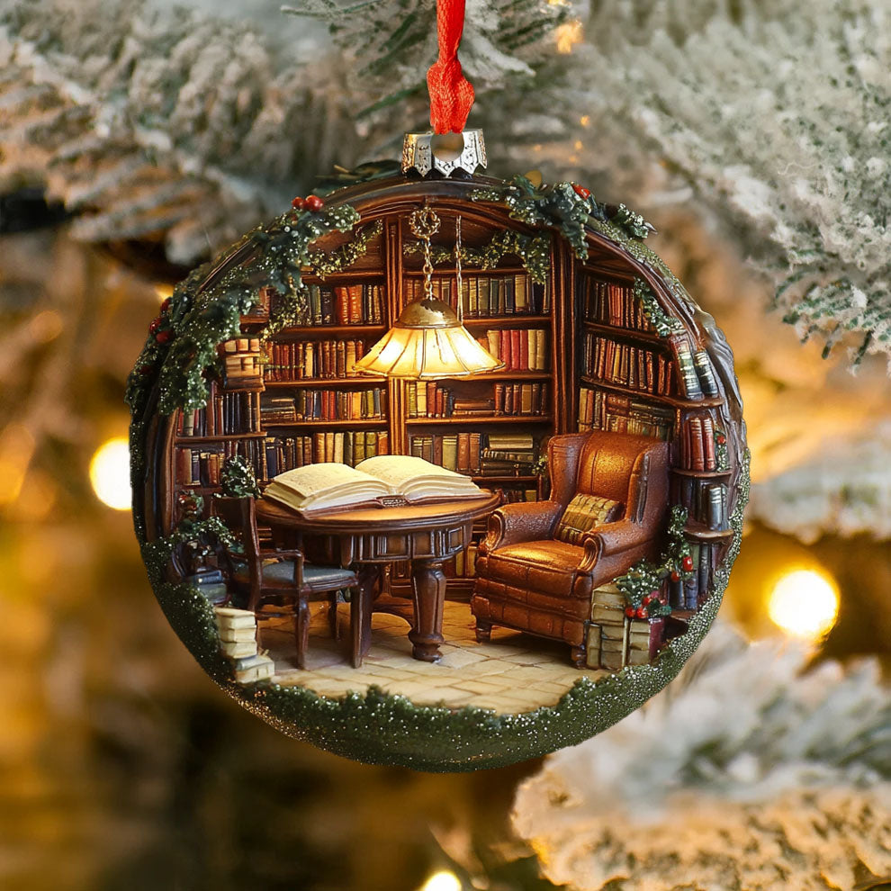 Spheregoods 2D Acrylic Ornament Festive Library Globe