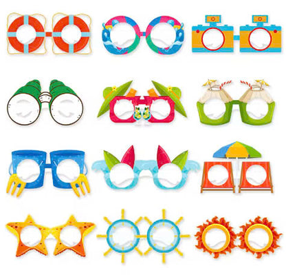 12PCS Hawaiian Party Paper Glasses – Fun Tropical Photo Props