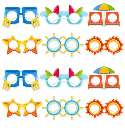 12PCS Hawaiian Party Paper Glasses – Fun Tropical Photo Props