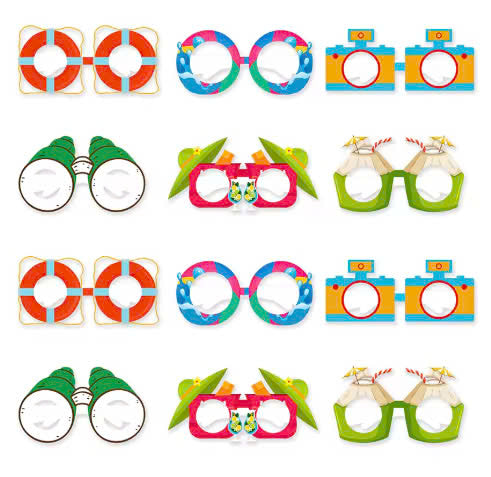12PCS Hawaiian Party Paper Glasses – Fun Tropical Photo Props
