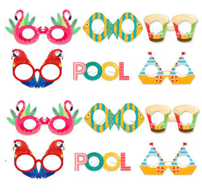 12PCS Hawaiian Party Paper Glasses – Fun Tropical Photo Props
